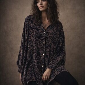 Burnout Velvet Floral Sheer Blouse Tunic Romantic Goth Boho